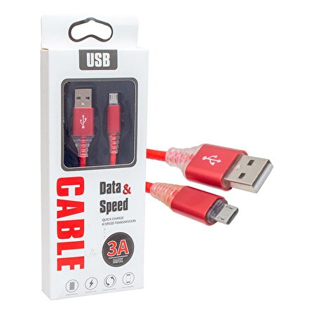 POWERMASTER ÖRGÜLÜ RGB IŞIKLI 1 METRE MICRO USB DATA VE ŞARJ KABLOSU