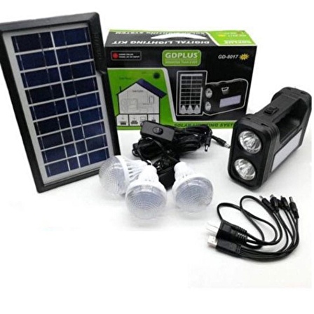 POWERMASTER GD-8017S PANELLİ SOLAR LAMBA 3 AMPULLÜ SET AKÜLÜ SOLAR IŞILDAK FENER