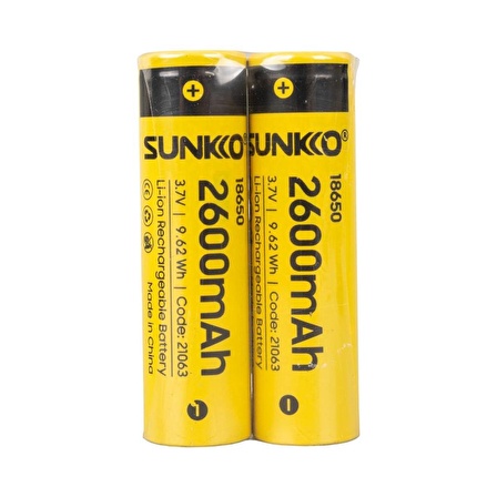 SUNKKO 3.7 VOLT 2600 MAH 18650 ŞARJ EDİLEBİLİR PİL (2Lİ PAKET FİYATI)