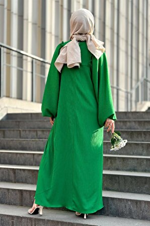 Fırfırlı robalı Bürümcük elbise-Benetton Yeşili