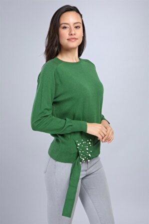 FTZ Women Kadın Önü İncili Bluz Yeşil