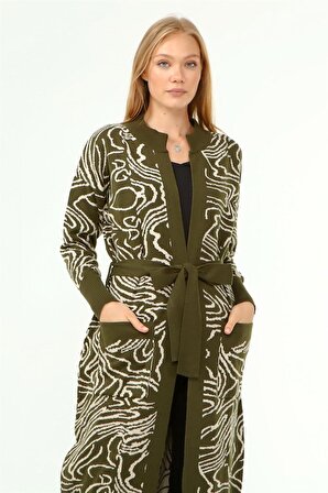 FTZ Women Kadın Zebra Desen Giy Çık Hırka Haki 21-6005