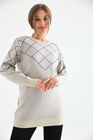 Ftz Women Kadın Baklava Desenli Bluz Taş