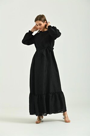 Ftz Women Kadın Kesme Çiçek Desen Şifon Elbise Siyah