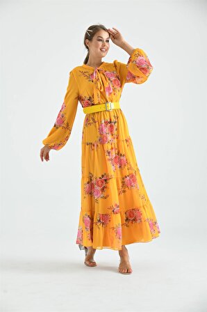 Ftz Women Kadın İpek Şifon Elbise Sarı