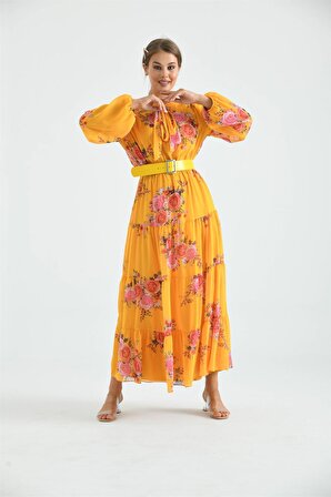 Ftz Women Kadın İpek Şifon Elbise Sarı