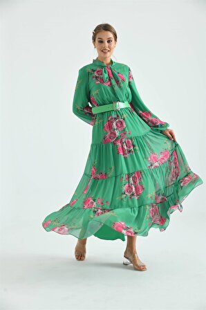Ftz Women Kadın İpek Şifon Elbise Yeşil