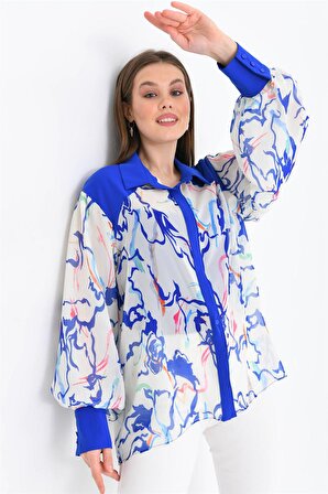 Ftz Women Kadın İpek Şifon Gömlek Saks Mavi