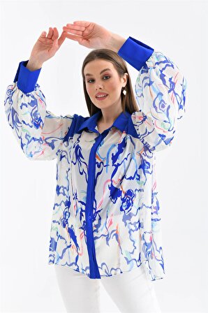 Ftz Women Kadın İpek Şifon Gömlek Saks Mavi