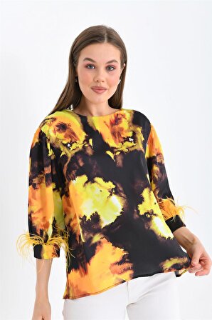 Ftz Women Kadın Tüğlü Saten Bluz Sarı