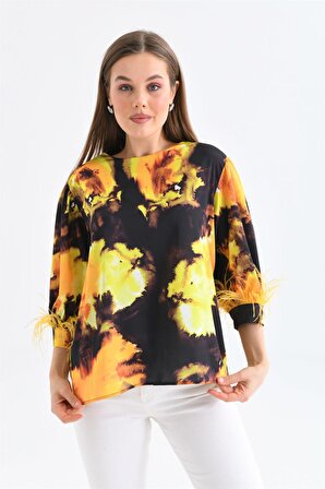 Ftz Women Kadın Tüğlü Saten Bluz Sarı