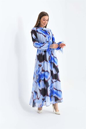 Ftz Women Kadın Kollar Tüğlü Elbise Saks Mavi