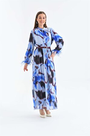 Ftz Women Kadın Kollar Tüğlü Elbise Saks Mavi