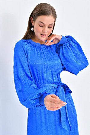 Ftz Women Kadın Jakar Elbise Saks Mavi