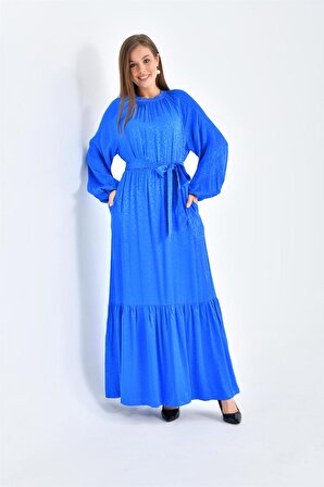 Ftz Women Kadın Jakar Elbise Saks Mavi