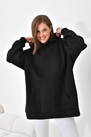 Ftz Women Kadın 3 İp Şardonlu Kapüşonlu Sweatshirt Siyah 10000