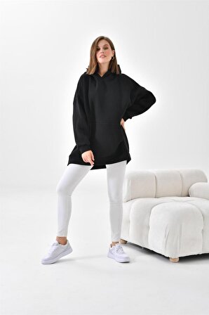 Ftz Women Kadın 3 İp Şardonlu Kapüşonlu Sweatshirt Siyah 10000