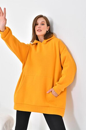 Ftz Women Kadın 3 İp Şardonlu Kapüşonlu Sweatshirt Hardal 10000