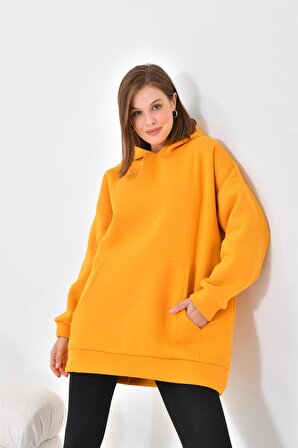 Ftz Women Kadın 3 İp Şardonlu Kapüşonlu Sweatshirt Hardal 10000