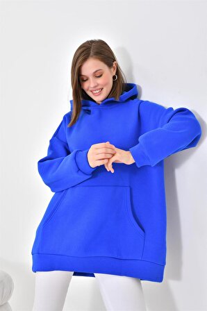 Ftz Women Kadın 3 İp Şardonlu Kapüşonlu Sweatshirt Saks Mavi 10000