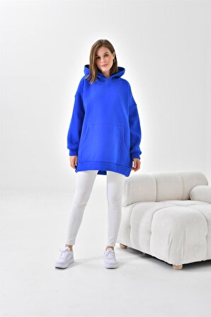 Ftz Women Kadın 3 İp Şardonlu Kapüşonlu Sweatshirt Saks Mavi 10000