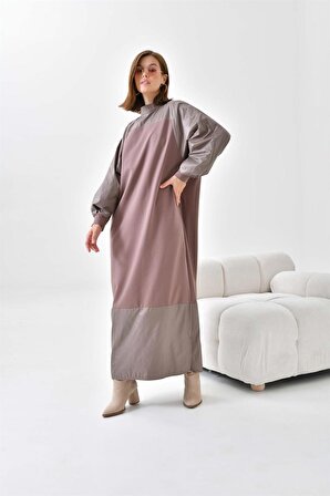 Ftz Women Kadın Deri Detaylı Elbise Kahve 30617