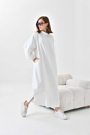 Ftz Women Kadın Deri Detaylı Elbise Ekru 30617