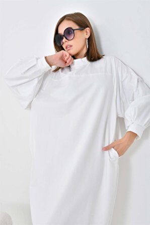 Ftz Women Kadın Deri Detaylı Elbise Ekru 30617