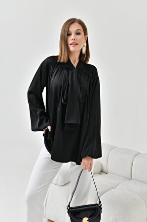 FTZ Women Kadın İpek Saten Gömlek Siyah 30810