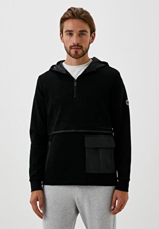 Erkek Sweatshirt Siyah Kapüşon Detaylı Ön Cepli 3 İplik Logo Detaylı Sweatshirt NCS JEANS 1650