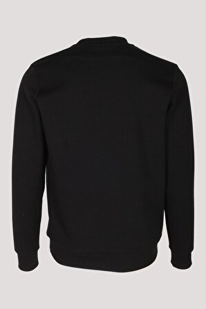 Erkek Sweatshirt Siyah Relaxed Fit Double Face N Aplike Sargı Nakış Logo Detaylı Crewneck NCS JEANS 1649