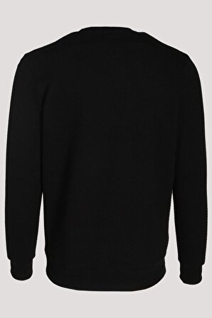 Erkek Sweatshirt Siyah Kabartma Baskılı Bisiklet Yaka Logo Detay Cotonel Kumaş Sweat NCS JEANS 1614