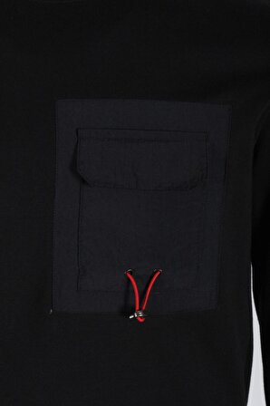 Erkek Sweatshirt Siyah Ön Cep Detaylı Relaxed Fit Double Face Crewneck NCS JEANS 1640