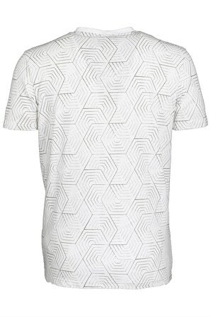 Erkek Beyaz Slim Fit Baskılı Bisiklet Yaka %100 Pamuk T-shirt 1944