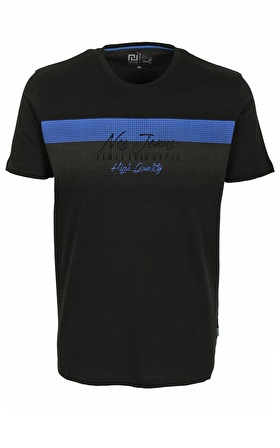 Erkek Siyah Slim Fit Bisiklet Yaka Baskılı %100 Pamuk T-Shirt NCS JEANS 1956