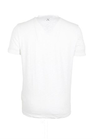Erkek Beyaz Bisiklet Yaka Baskılı %100 Pamuk Slim Fit T-shirt 1924