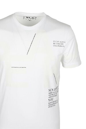 Ncs Beyaz Bisiklet Yaka Baskılı Slim Fit Dar Kesim Tshirt 1227