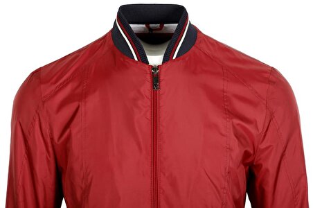 Erkek Kırmızı Ribanalı Slim Fit Bomber Ceket Baharlık ve Mevsimlik Jeans 4986