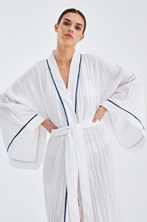 Peraluna SANDAL KIMONO Yazlık Muslin Kadın Kimono Beyaz