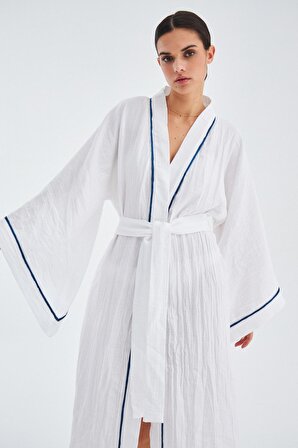 Peraluna SANDAL KIMONO Yazlık Muslin Kadın Kimono Beyaz