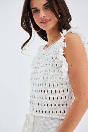 Peraluna MIYOKI DRESS %100 Pamuk Diz Hizası Yazlık Kadın Triko Elbise Kırık Beyaz