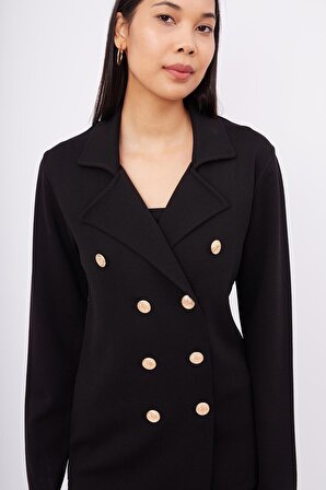 Styleboom X Peraluna KATHERINE BLAZER Çelik Örgü Klasik Kesim Düğmeli Blazer Kadın Triko Ceket - Siyah