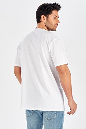 Peraluna Cep Desenli Düz Kesim Beyaz Pamuklu T-Shirt