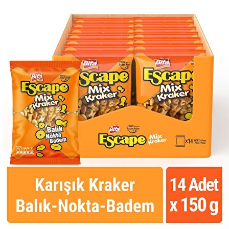 Bifa Escape Mix Kraker - Balık - Nokta - Badem 150 gr x 14 Adet