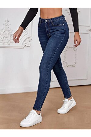 Kadın Koyu Mavi Yüksek Bel Skinny Fit Jean Pantolon