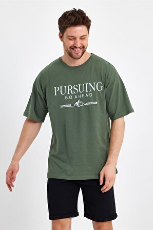 Erkek Pursing Go Ahead Baskılı Oversize T-shirt