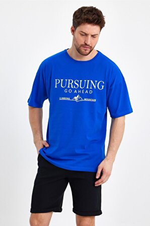 Erkek Pursing Go Ahead Baskılı Oversize T-shirt