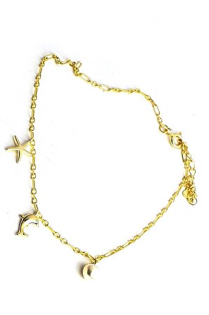 İnci yunus deniz yıldızı figürlü 925ayar Gümüş Üzerine Altın Kaplama Tasarım Halhal