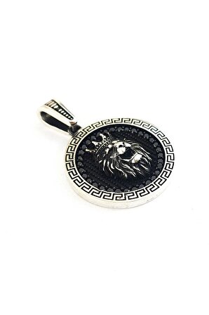 Aslan Figürlü Oniks taşlı 925ayar gümüş Tasarım Madalyon Kolye Ucu 