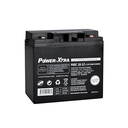 Power-Xtra EcoLead Series - PXEC18-12 - 12V 18 Ah Kuru Akü - F3 - (M5 Bolts)